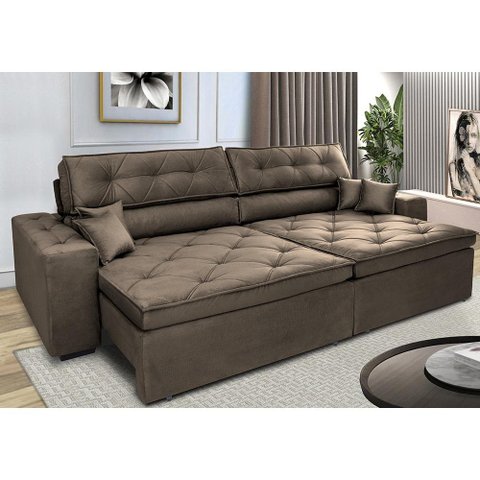 Sofá Retrátil e Reclinável 2.12M com Molas Cama Inbox Estilo Suede Velusoft Café