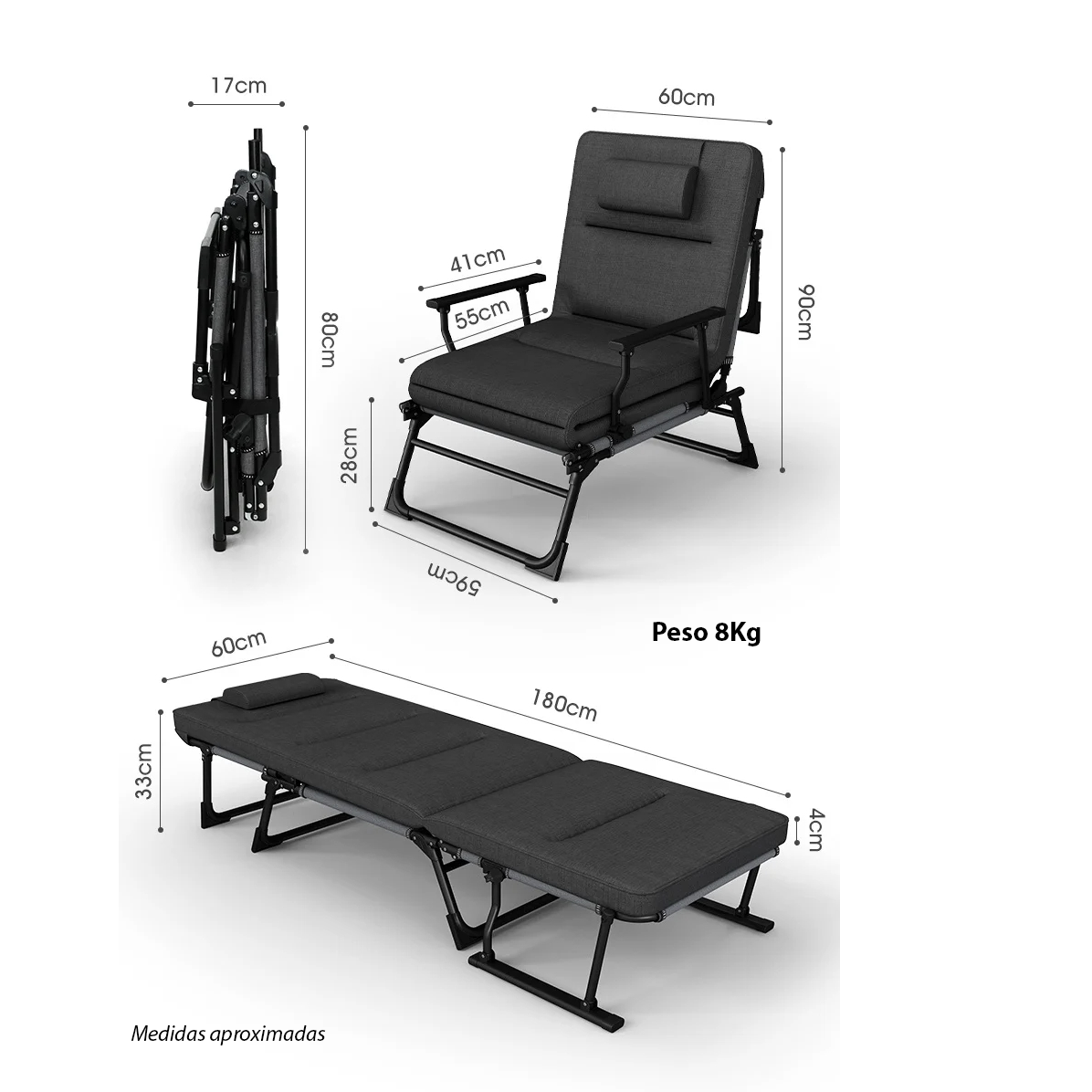 Cadeira Sofá Cama Poltrona Reclinável Dobrável Home Office - 7