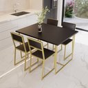Ver imagem 1 de Conjunto Mesa de Jantar Retangular Preta 4 Cadeiras Estofado Riviera Industrial Dourado Don Castro D