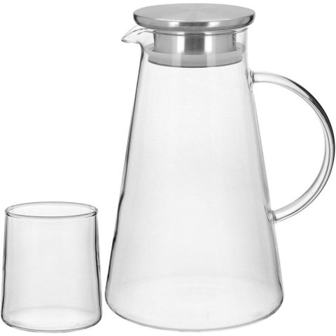 Jg Jarra/copos 2l/300ml Borosilicato Transp 7pç com Tampa Inox