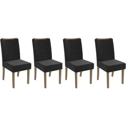 Cadeira Sala de Jantar 2cad129ng Kit 4 Un Nogueira/suede Preto A038 - Kappesberg