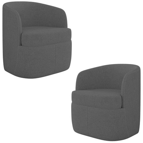 Kit 2 Poltronas Giratória Decorativa para Sala Dandara K04 Linho Cinza Escuro - Mpozenato