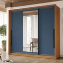 Ver imagem 1 de Guarda-roupa Casal Valência 3 Portas 4 Gavetas com Espelho Freijó/azul - Politorno