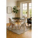 Ver imagem 1 de Conjunto Mesa Jantar Redonda Eiffel Mdf Branco 80cm com 4 Cadeiras Charles Eames Pretas Elegante