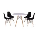 Ver imagem 2 de Conjunto Mesa Jantar Redonda Eiffel Mdf Branco 80cm com 4 Cadeiras Charles Eames Pretas Elegante
