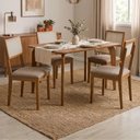 Ver imagem 2 de Mesa de Jantar Papaia com 4 Cadeiras Estofadas Encanto Linho Bege Ornar