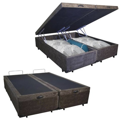 Cama Box Baú King Bipartido Suede Marrom Emth 193x203x40