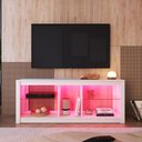 Ver imagem 3 de Rack Gamer Sala com Iluminacao LED RGB e Prateleiras de Vidro 136cm Branco - Prodecor