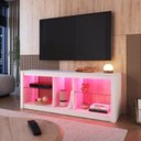 Ver imagem 1 de Rack Gamer Sala com Iluminacao LED RGB e Prateleiras de Vidro 136cm Branco - Prodecor