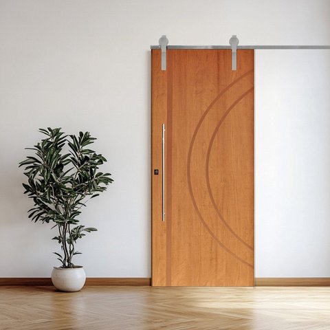 Porta Correr 10 Trilho Soft Aparente Puxador Tubo 60cm 110cm x 210cm Concept Rodam Abertura Direita Branco