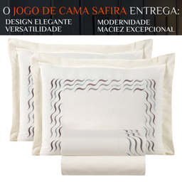 Conjunto Cama Casal King Size Safira Bordado 100% Algodao Luxo Viena:palha - 3