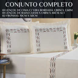Conjunto Cama Casal King Size Safira Bordado 100% Algodao Luxo Viena:palha - 5