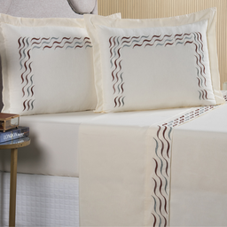 Conjunto Cama Casal King Size Safira Bordado 100% Algodao Luxo Viena:palha - 2