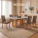 Ver imagem 1 de Mesa de Jantar Carolina 180cm Tampo MDF e Vidro Canto Copo com 6 Cadeiras Lira