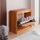 Ver imagem 2 de Sapateira Entrada com Banco Estofado Nature Marrom Porta Ratan Madeira Maciça