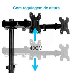 Suporte Duplo para 2 Monitores TV Aço Mesa Furação VESA com Ajuste de Articulação e Altura - 3