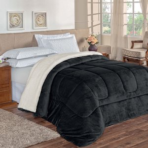 Coberdrom Manta E Sherpa Edredom Felpudo Queen Grosso:PRETO