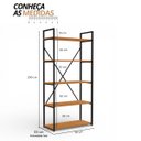Ver imagem 3 de Estante de Livros Estilo Industrial Metal e Madeira Organizador 150x72cm Canela/preto Fosco