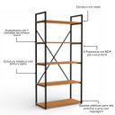 Ver imagem 4 de Estante de Livros Estilo Industrial Metal e Madeira Organizador 150x72cm Canela/preto Fosco