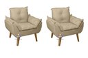 Ver imagem 1 de Kit 02 Poltrona/cadeira Decorativa Glamour com Pés Quadrado Bege Linho