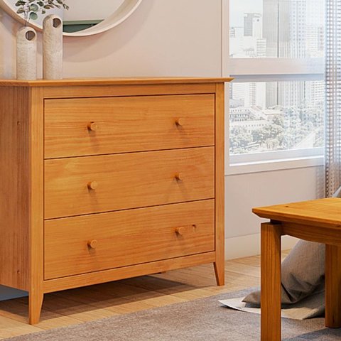 Cômoda para Quarto 3 Gavetas Madeira Maciça Nest Bege/Marrom Pine