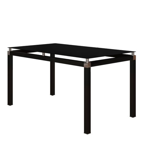 Mesa Malva 140x80 cm Preta Com Tampo De Vidro Temperado Preto Artefamol 9564/11304 - PRETO FOSCO/VID