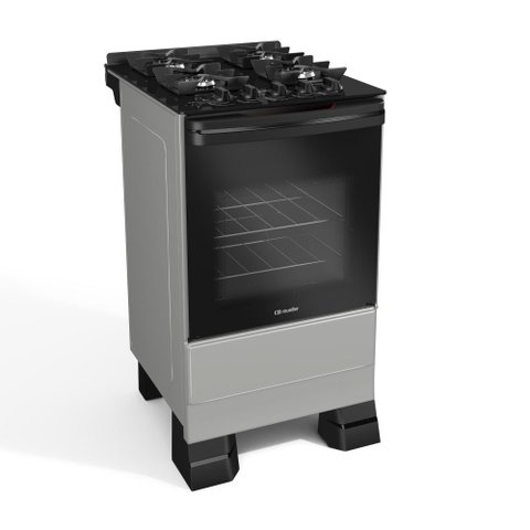 Fogão 4 Bocas Mueller com Mesa de Vidro e Forno 48l Titânio Bivolt - Mfv4bf