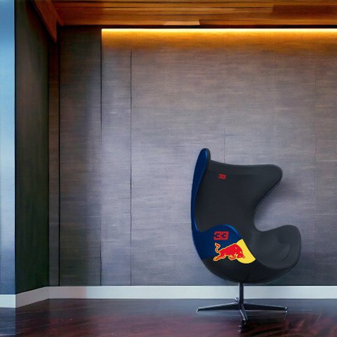 Poltrona Decorativa Egg Chair Rb Nº33 C/regulagem de Altura Azul/preto G53 - Gran Belo