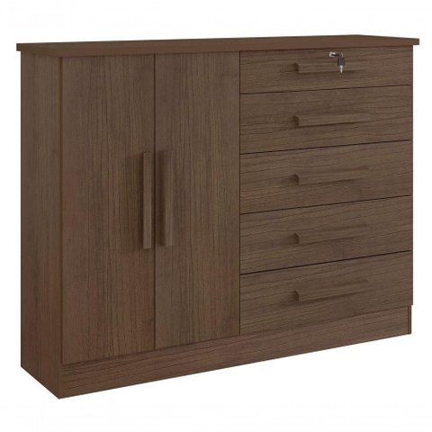 Cômoda New Athos 5 Gavetas com Sapateira D' Doro Castanho