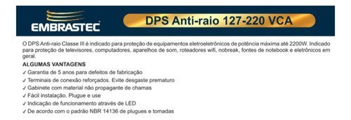 Anti Raio Embrastec Dps 2200w Preto Cristal - 8