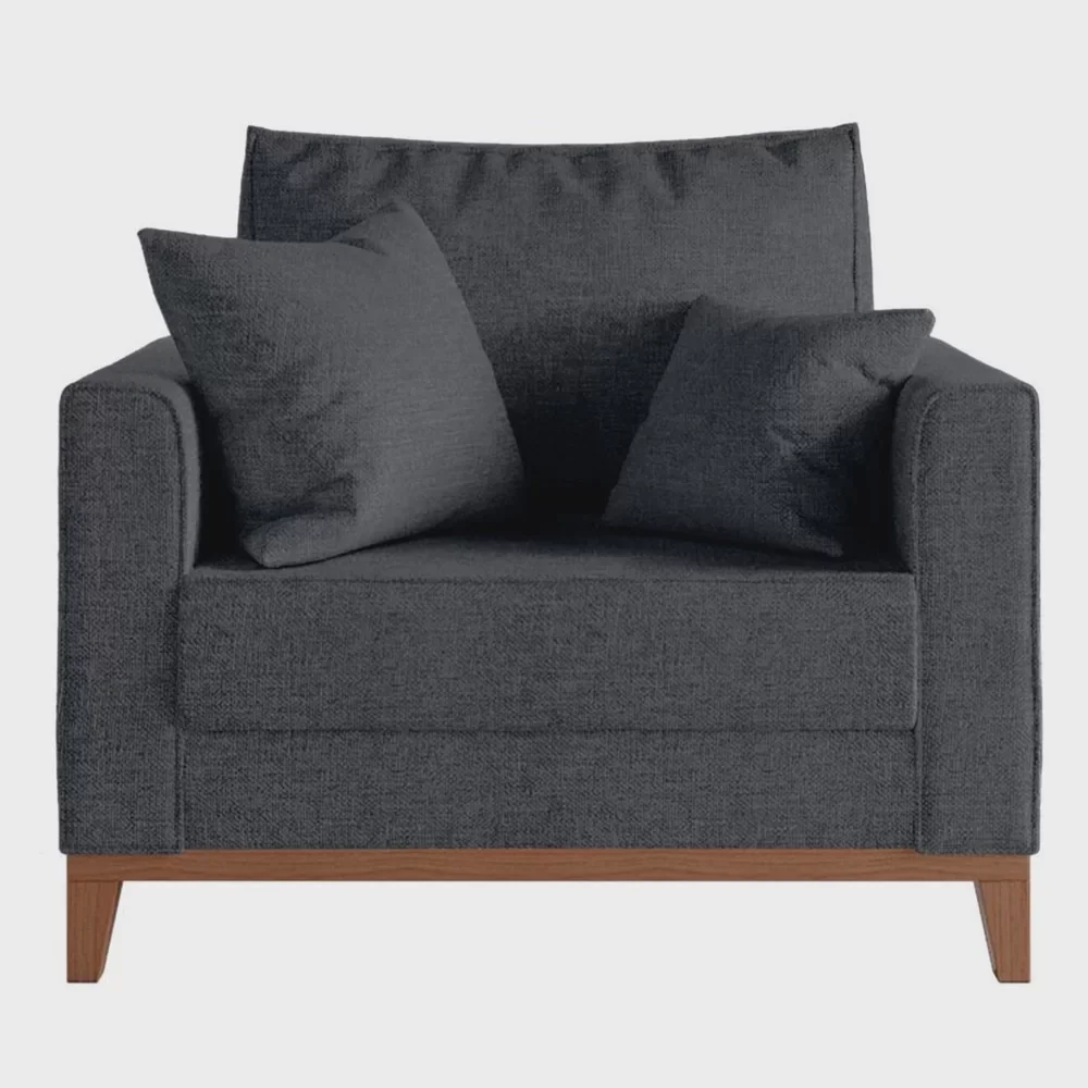 Poltrona de Amamentação Beny Luxo Base E Pés Madeira Maciça Linho Grafite - 1