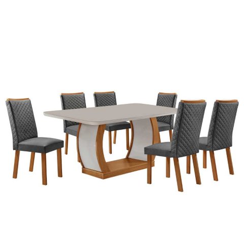 Mesa de Jantar Milena 180cm Tampo MDF e Vidro Canto Copo com 6 Cadeiras Lira