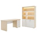 Ver imagem 1 de Mesa Escritorio 4 Gavetas 180x80 cm e Estante com LED 3 Portas 193x136 cm Carvalho Branco Artany
