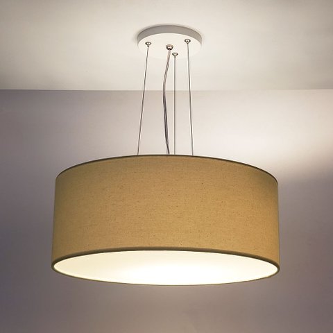 Lustre Pendente Redondo Cúpula em Tecido 50x15:cáqui5968