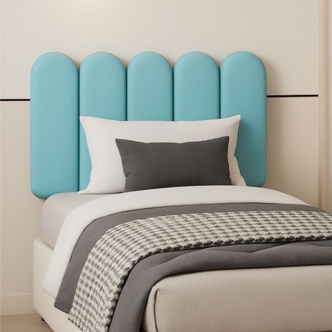 Cabeceira Solteiro Design Nuvem 45cm 5 Placas em Suede Macio:azul Bebe