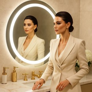 Espelho 4mm Led 80 Cm Luz 3 Tons Botão Touch Luz Ajustável Redondo Penteadeira Camarim