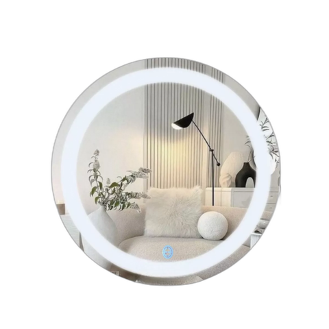 Espelho 4mm Led 80 Cm Luz 3 Tons Botão Touch Luz Ajustável Redondo Penteadeira Camarim