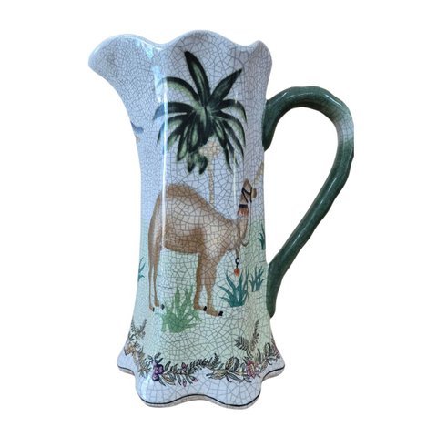 Jarro Decorativo Cerâmica Craquelada Pintado À Mão Camelo Palmeira 29cm Columbus Gold