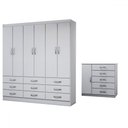 Ver imagem 3 de Guarda-roupa Casal Grace 6 Portas 9 Gavetas com Cômoda 1 Porta 5 Gavetas Branco - Panorama Móveis
