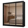 Guarda-roupa Casal 3 Portas de Correr de Espelho 2 Gavetas Preto Sublime Madesa - 3
