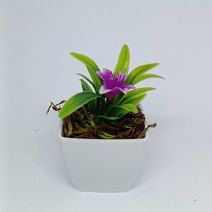 Vasinho Decorativo Quadrado com Planta Artificial Hortênsia - Rosa