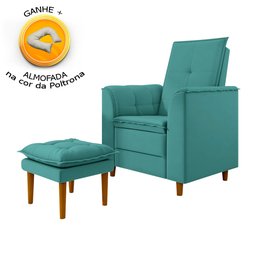 Poltrona de Amamentação Quarto Infantil com Puff Kate Pés Palito Suede Azul Turquesa + Binde Amofada - 1