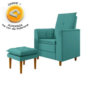 Poltrona de Amamentação Quarto Infantil com Puff Kate Pés Palito Suede Azul Turquesa + Binde Amofada