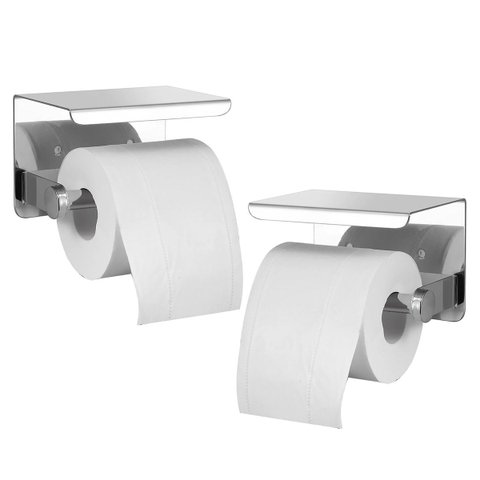 Suporte Papel Higienico Inox Banheiro Lavabo Kit 2 Unidades Prateleira Apoio Celular Porta Objeto Pa
