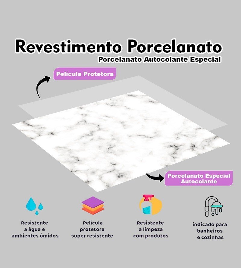 10 Placas Revestimento Porcelanato Mármore Carrara Laminado 25x25cm - 2