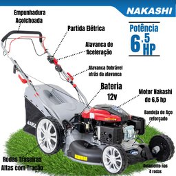 Cortador De Grama 4 Em 1 Nakashi LR225TE À Gasolina 4T 196cc Com Partida Elétrica E Rodas Com Tra - 9