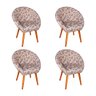 Kit 4 Poltronas Decorativa Canastra Estofada Veludo Floral Marrom Pés Palito em Madeira Maciça - 1