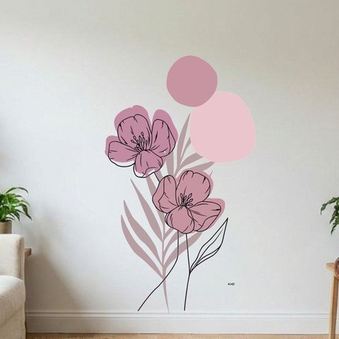 Adesivo Floral Boho Rosa Estilo Nórdico 70x120 Minimalista Abstrato