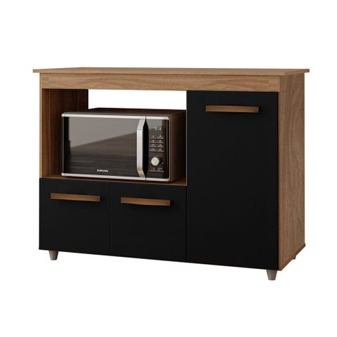 Balcão Cozinha para Forno Micro-ondas Multiuso Liz 03 Portas Savana Preto - Desk Design