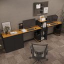 Ver imagem 2 de Conjunto de Escritório Noruega 1 Livreiro 1 Buffet e 2 Mesas 90cm - Via Nossa - Preto e Cedro
